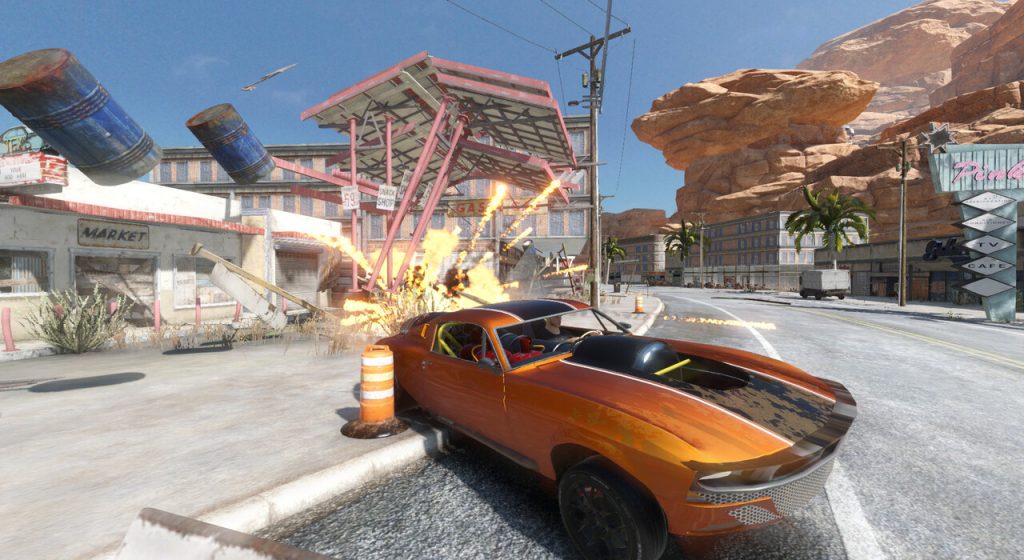 a car is escaping an explosion in FlatOut 4 Total Insanity 