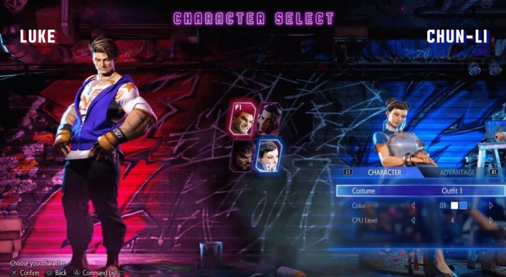 Schermata di selezione del personaggio di Street Fighter 6