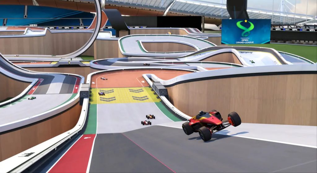 Arcade racing on a complex track in trackmania