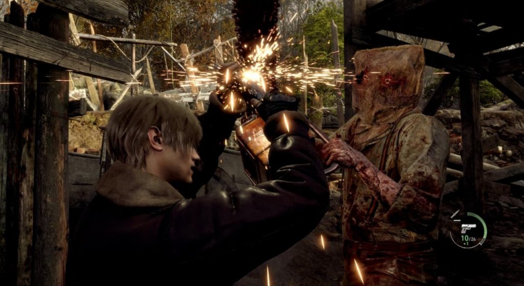 chainsaw man fighting leon in resident evil 4 remake