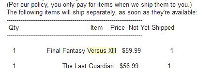 The Last Guardian FFXV Amazon preorder