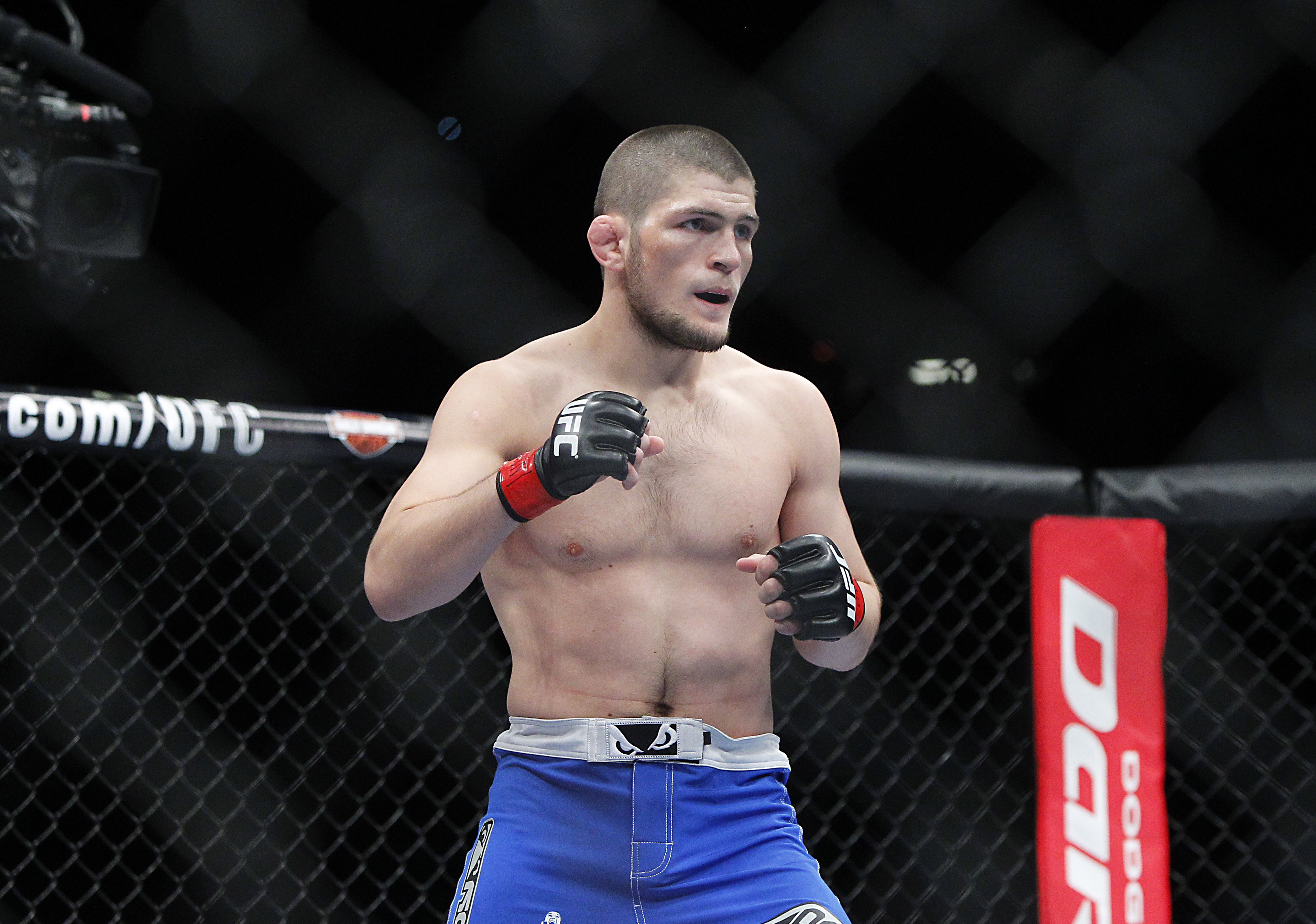 May 25, 2013; Las Vegas, NV, USA; Khabib Nurmagomedov during UFC 160 at the MGM Grand Garden Arena. Mandatory Credit: Gary A. Vasquez-USA TODAY Sports