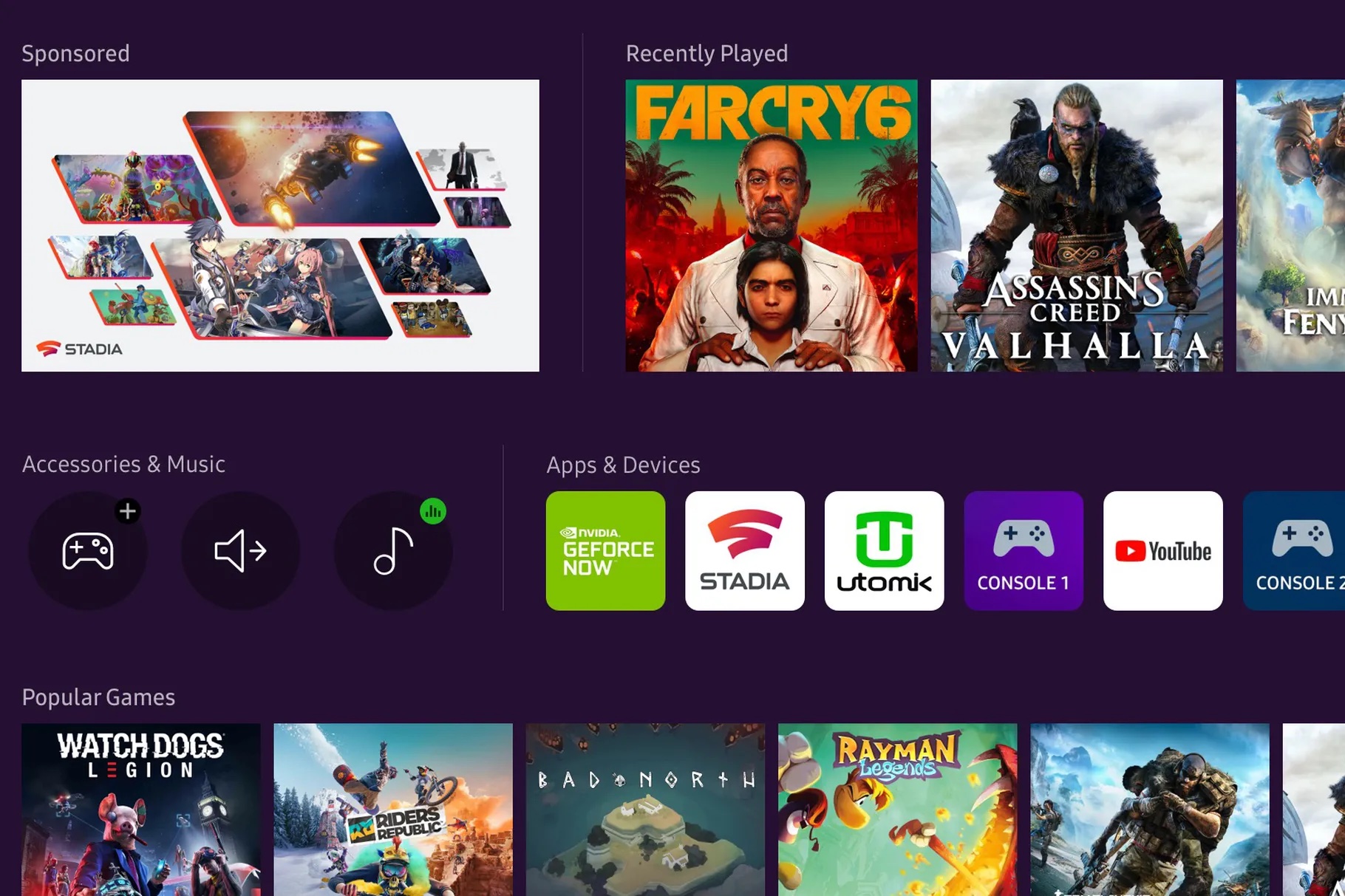 Samsung Gaming Hub Adds Nvidia GeForce Now & Google Stadia To TVs