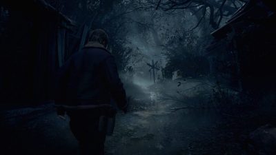 Leon walking through a forest in resident evil 4
