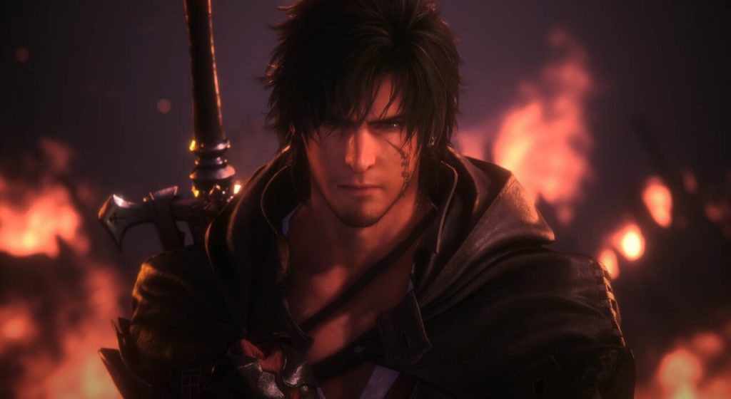 Protagonista de Final Fantasy XVI con fuego detrás de él