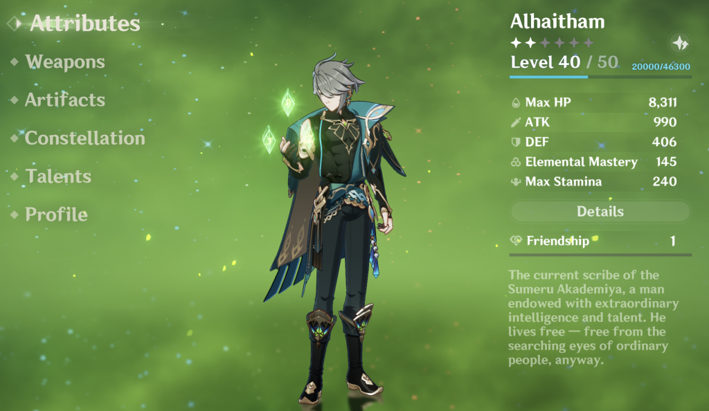 Genshin Impact Alhaitham best build, Talent and Ascension materials, team,  and weapon