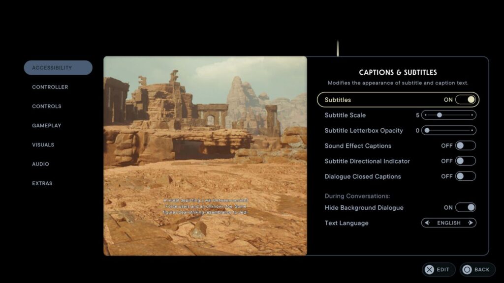 Star Wars Jedi: Survivor accessibility options