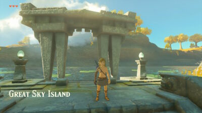 link standing on great sky island