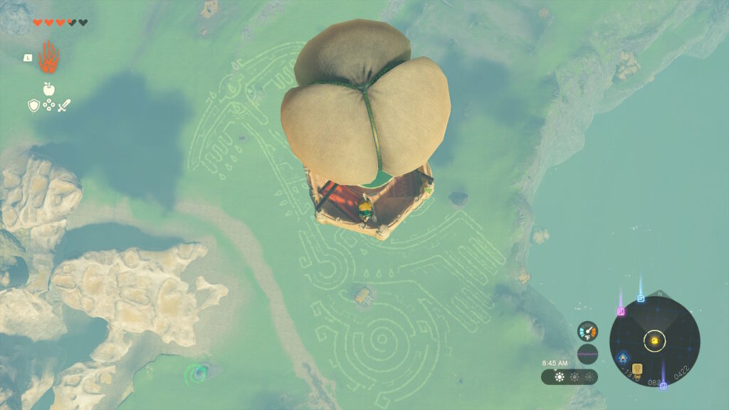 Link flying above Geoglyphs in Legend of Zelda: Tears of the Kingdom