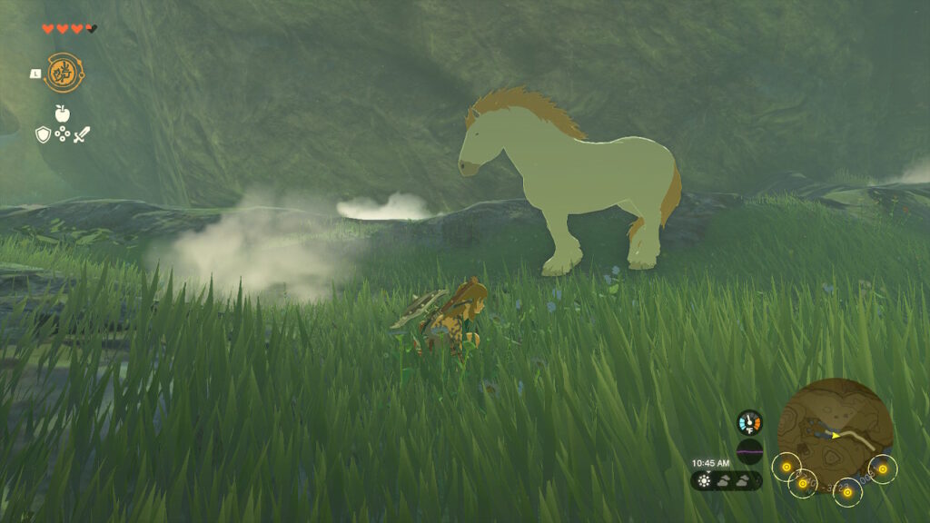 Link approaches a giant horse in Tears of the Kingdom