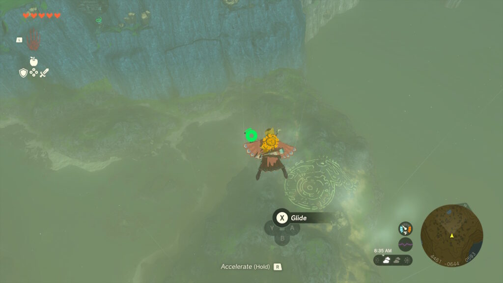 Link glides in a wingsuit in Tears of the Kingdom