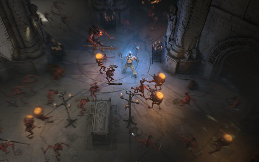 Barbarian battles demons in Diablo 4