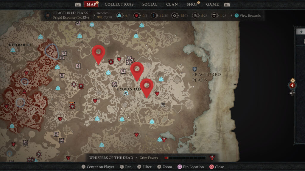 Diablo 4 Fractured Peaks Mystery Chest Locations Map