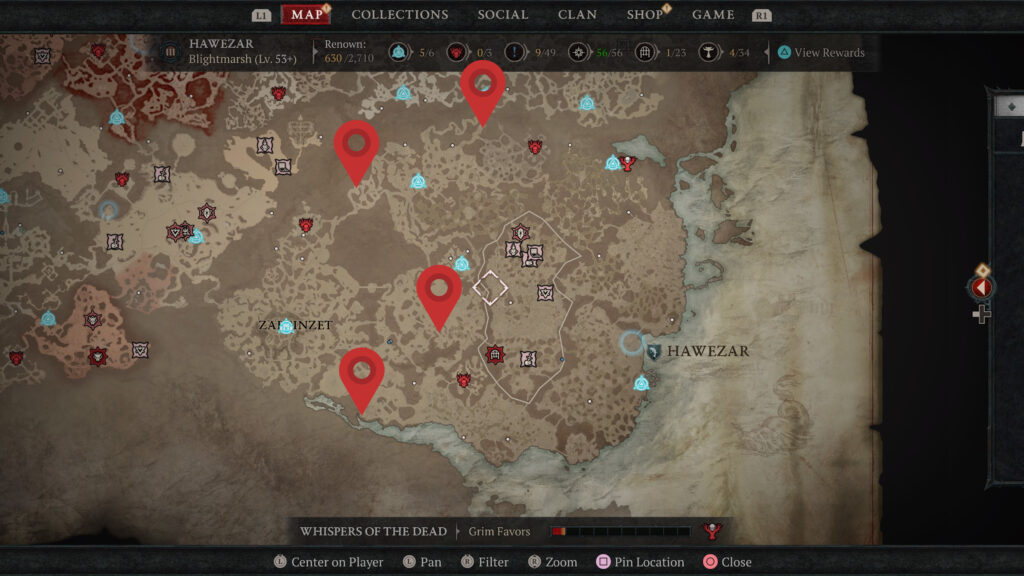 Diablo 4 Hawezar Mystery Chest Locations Map