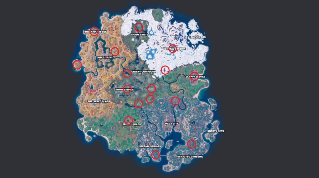 Fortnite Chapter 4 Season 3 NPC locations marked on the map