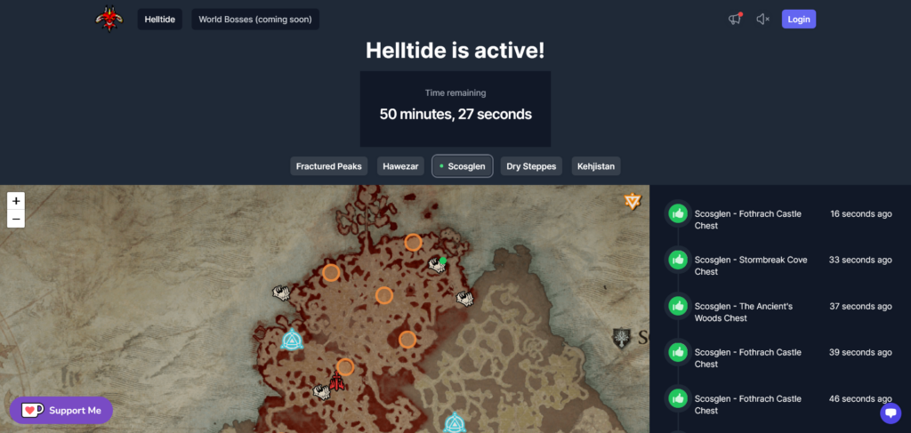 Diablo 4 Helltide Tracker and mysterious chest locations