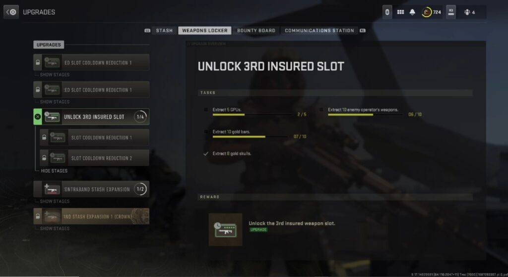 DMZ insured weapon slots unlock upgrade