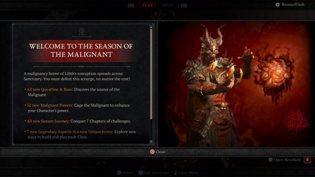 Season of the Malignant in Diablo 4 splash screen
