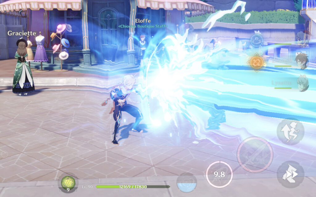 Aether using the pressed version of his Elemental Skill, Aquacrest Saber.