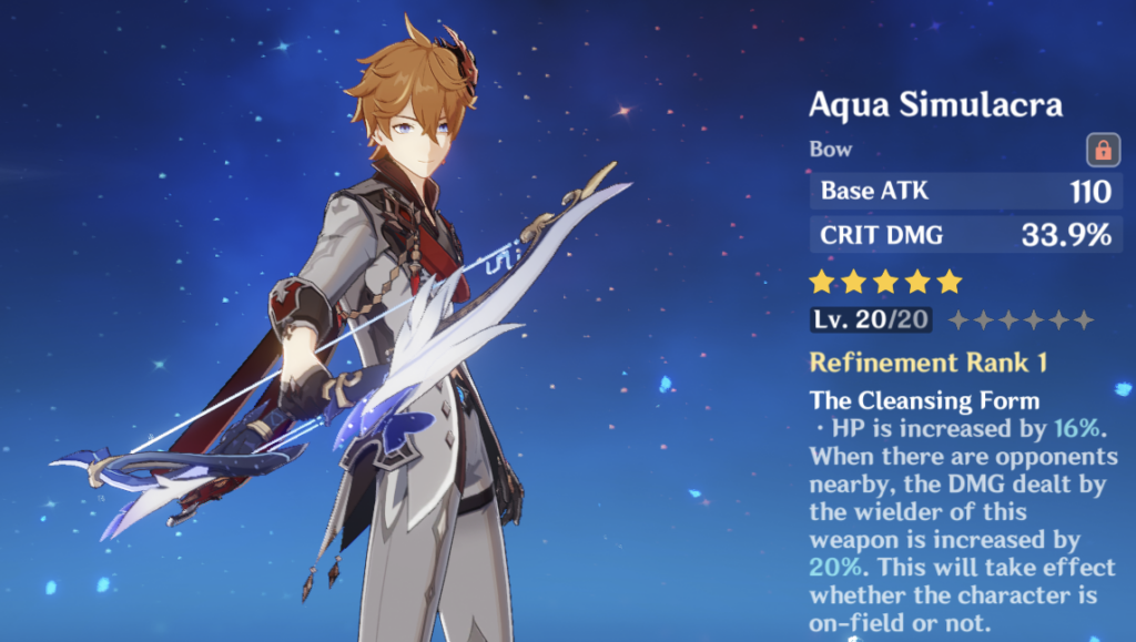 Childe shows off the Aqua Simulacra on his Weapon screen.