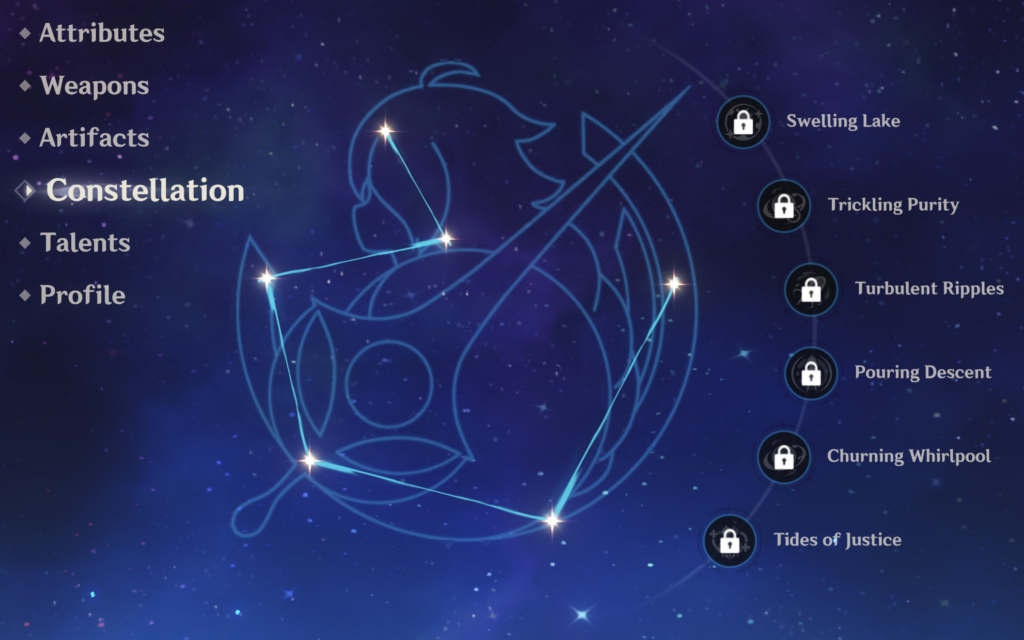 The Traveler's Constellation as it appears on the Genshin Impact character menu.