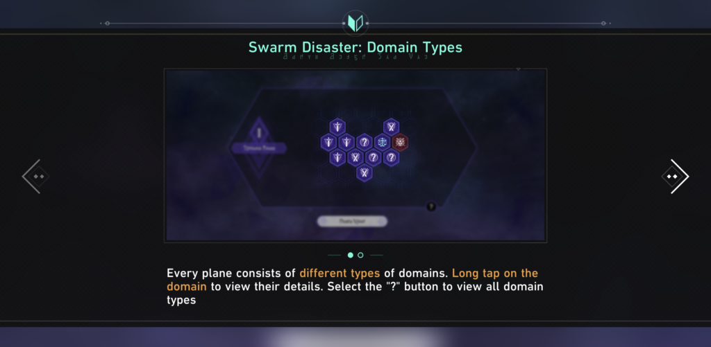 The Swarm Disaster: Domain Types information screen.