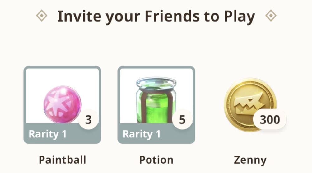 Invite your Friends to Play screen showing your potential rewards for invitation code redemptions.
