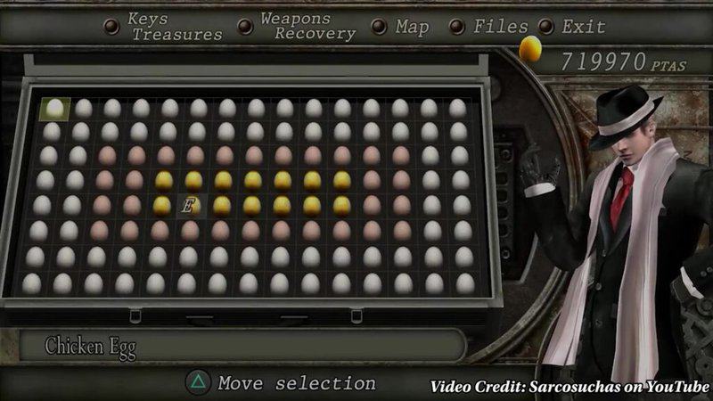 Collecting gold eggs in Resident Evil 4. This works in the remake, too. Weirdest tricks #9.