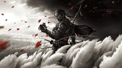 The cover of Ghost of Tsushima featuring main character and samurai Jin.
