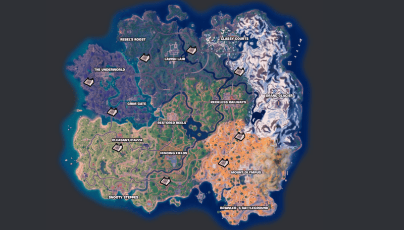 Fortnite weapon bunkers marked on map